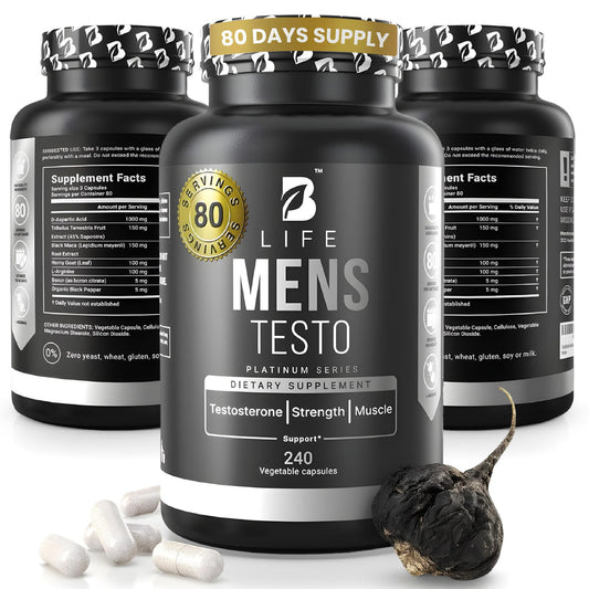 Testosterone Booster Supplement for Men | Boron supplement for men with Tribulus Terrestris, Black Maca, Horny Goat Weed, L-Arginine | Stamina, Endurance, Muscle growth & strength | 80 Servings B Life CompanyBuy Supplements Australia