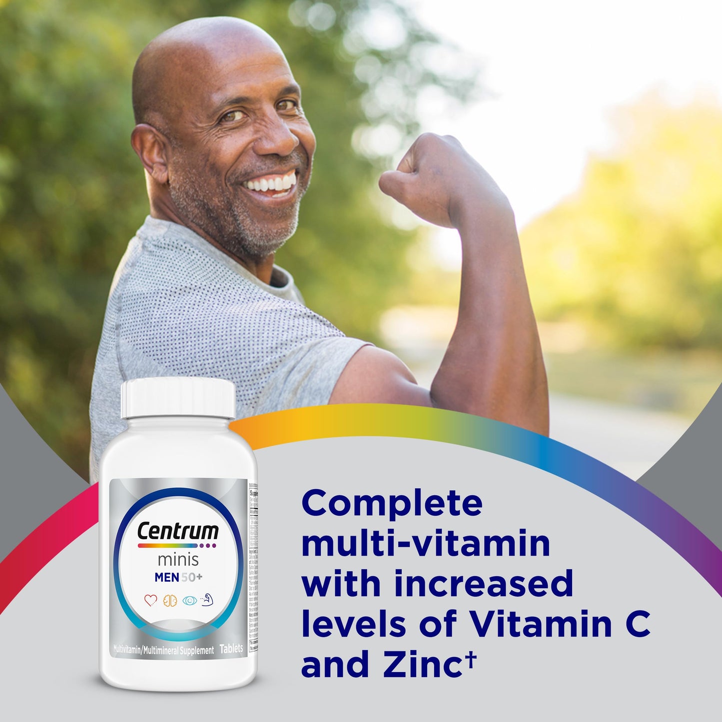 Centrum Minis Silver Multivitamin for Men 50 Plus, Multivitamin/Multimineral Supplement, Vitamin D3, B-Vitamins and Zinc, Non-GMO Ingredients, Supports Memory