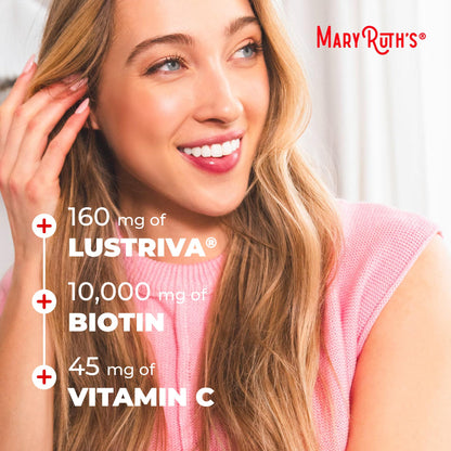 MaryRuth's Multivitamin + Hair Growth Gummies | with Lustriva® | Biotin 10000mcg | B Vitamins | Formulated for Thicker Hair, Wrinkles, Fine Line