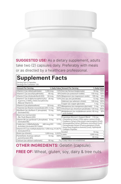 Micro Ingredients Pure Methylated Multivitamin for Women, 240 Capsules | 32-in-1 Formula with Vitamin B, C, D + Iron, Methylfolate & More