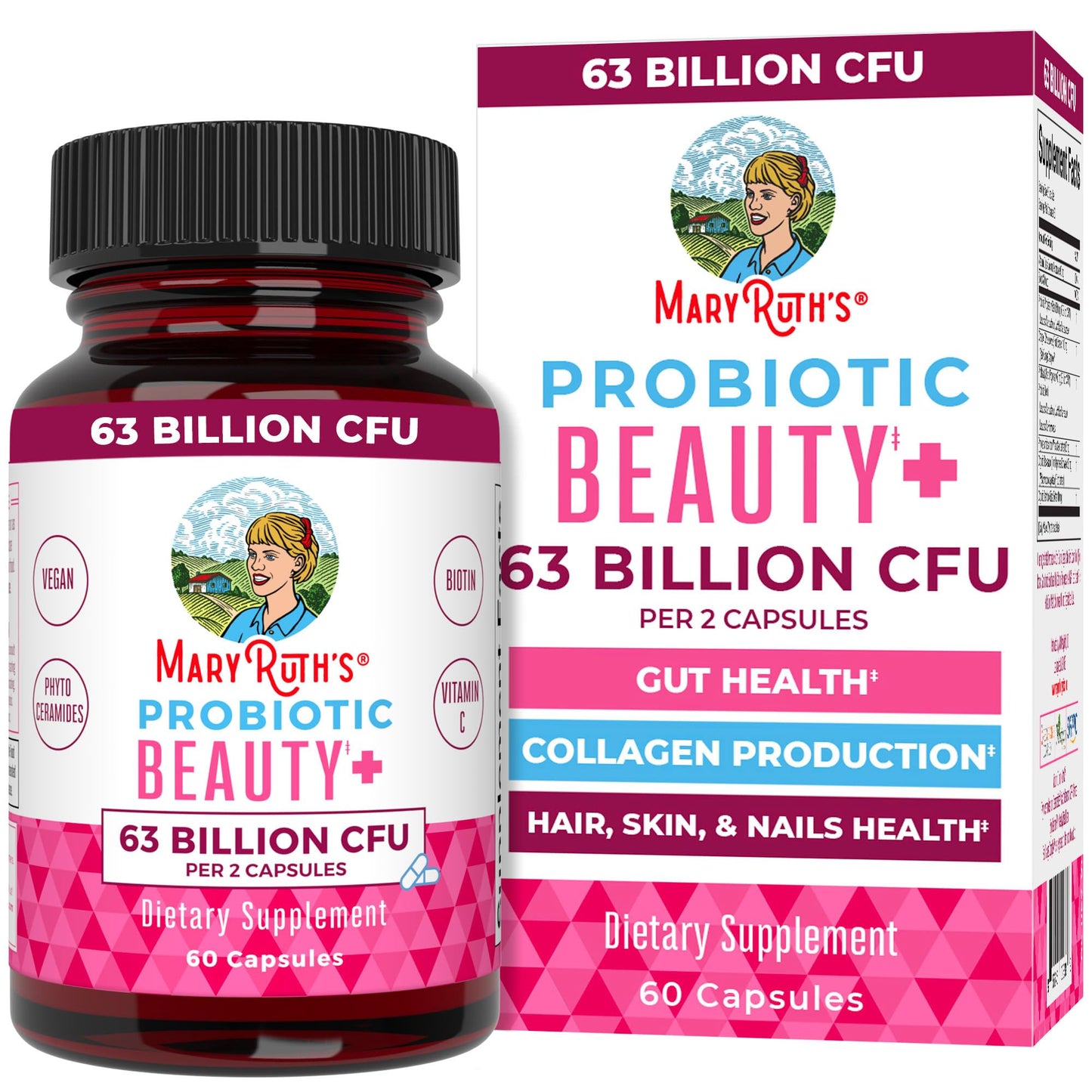 MaryRuth Organics Probiotic Beauty Capsules | Vegan Collagen Support | Anti Aging | Gut Health | Hair Skin and Nails Vitamins | Skin Care