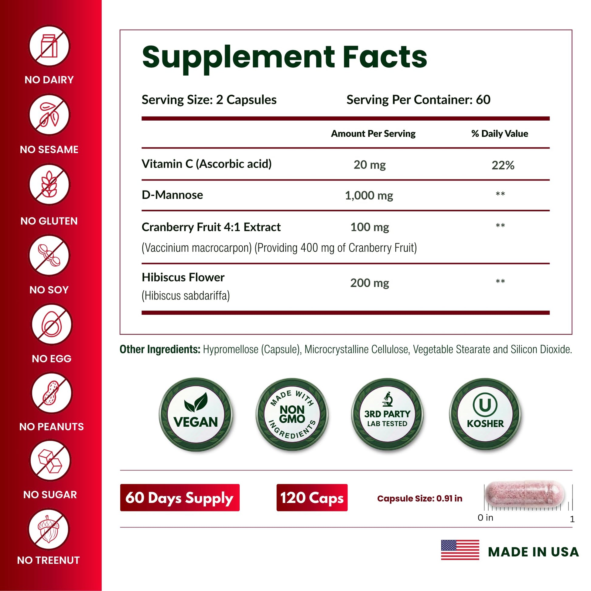 ForestLeaf D Mannose Supplements for Women & Men - D-Mannose 1000mg Capsules with Cranberry, Hibiscus & VIT C - DMannose Pills for UTI, Urinary Tract & Bladder Support - 120 Caps ForestLeafBuy Supplements Australia