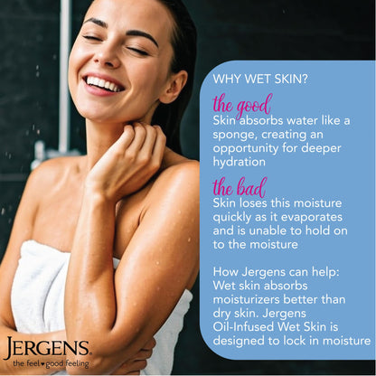 Jergens Wet Skin Body Lotion with Coconut Oil, In Shower Lotion for Dry Skin, Fast-Absorbing, Non-Sticky, Dermatologist Tested, 10 Ounce
