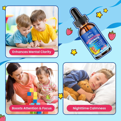 Magnesium Glycinate Liquid for Kids - with L-Theanine Omega-3, Vitamin B6, D3, Zinc - Kids Magnesium Drops for Sleep, Relaxation, Calm & Focus - 2 Fl Oz, Strawberry Flavor HovikaBuy Supplements Australia