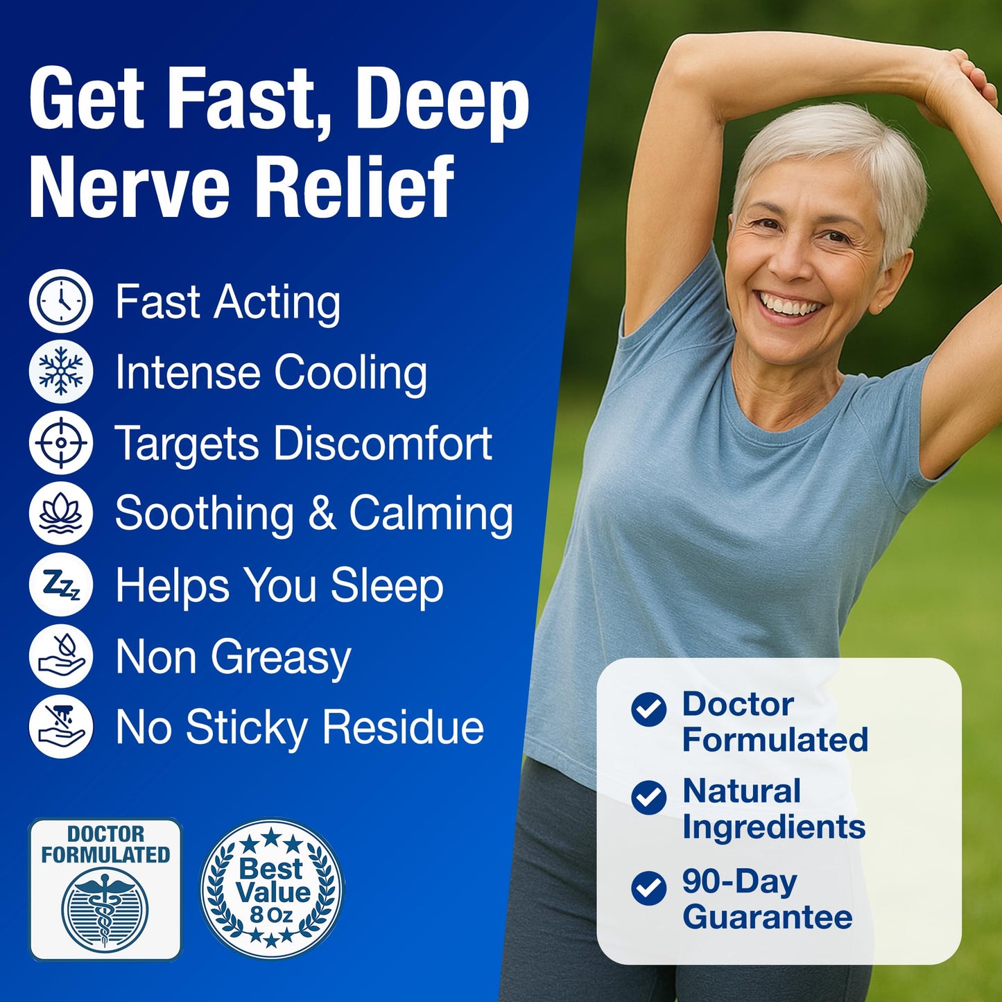Neuropathy Nerve Relief Cream – Extra Large 8 oz – Maximum Strength for Feet Hands Legs Toes Back – Natural Ingredients Arnica Aloe Vera MSM Vitamins
