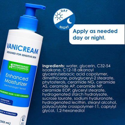 Vanicream Enhanced Moisturizer, 12 fl oz, Formulated without Common Irritants, Body Moisturizer, All-Day Hydration with Hyaluronic Acid