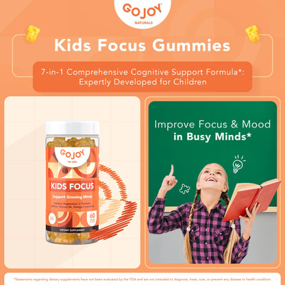 GOJOY NATURALS Kids Focus Gummies – Saffron, Magnesium Glycinate, L-Theanine & Inositol Supplement for Kids & Teens – Focus