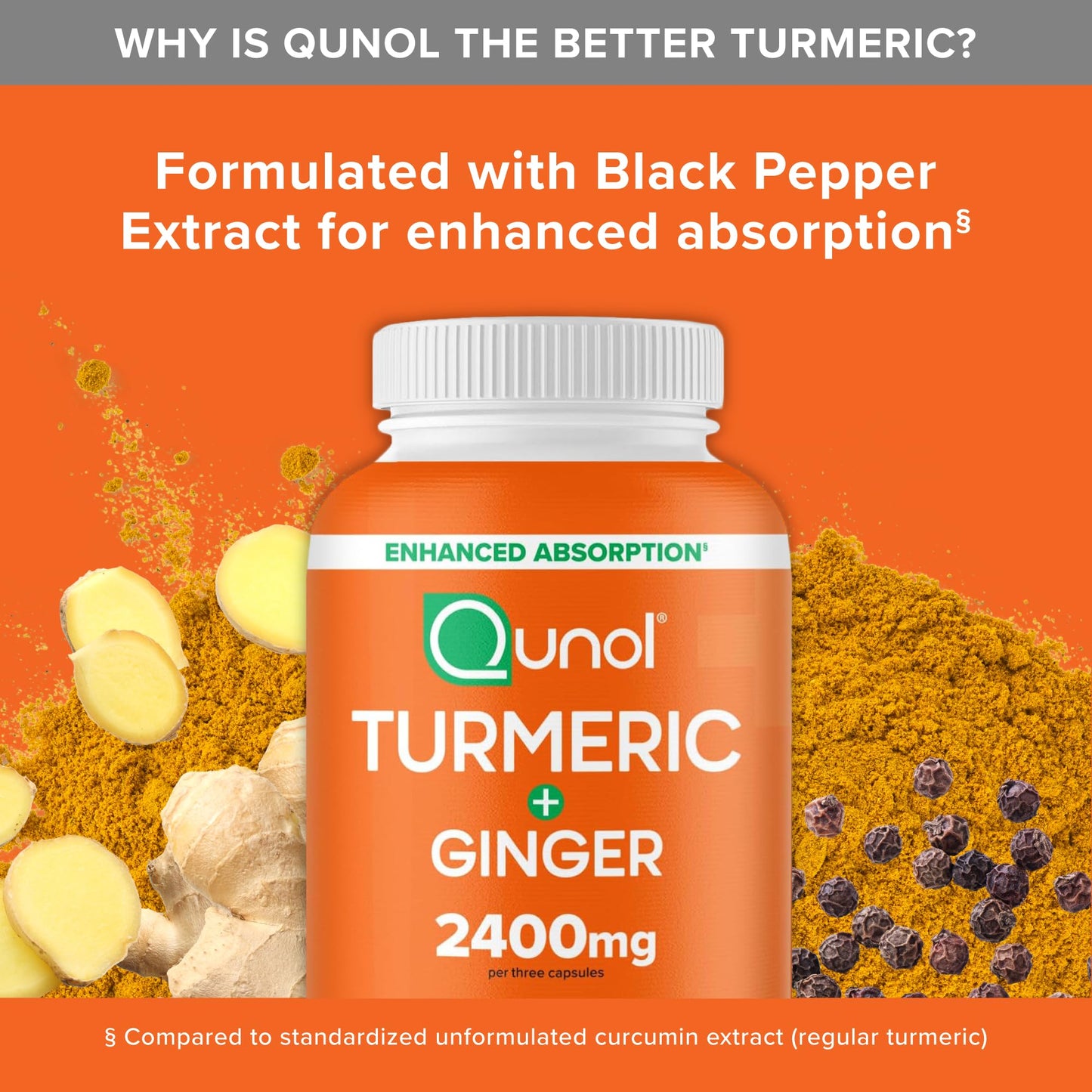 Qunol Turmeric Curcumin with Black Pepper & Ginger, 2400mg Turmeric Extract with 95% Curcuminoids, Extra Strength Supplement