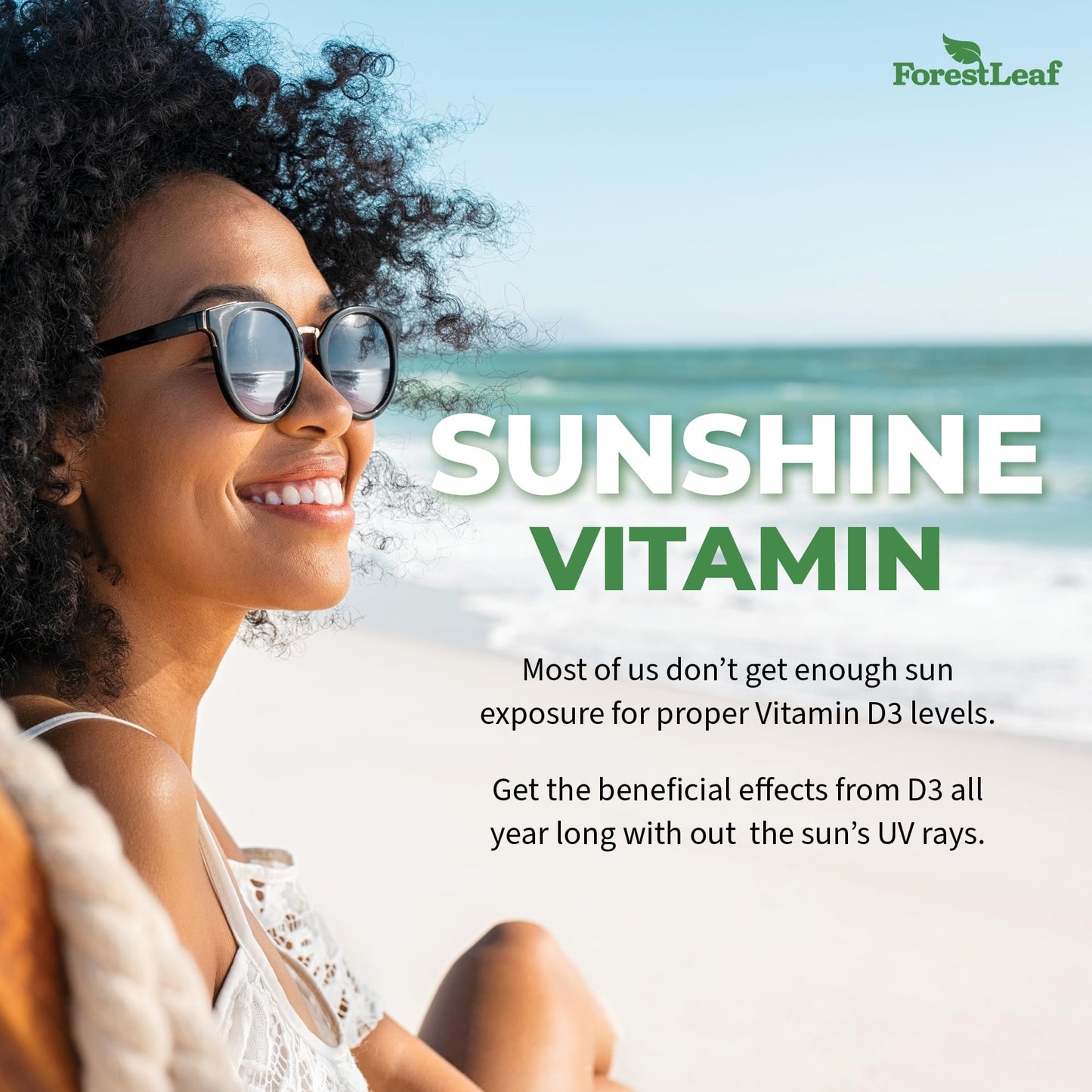 ForestLeaf Vitamin D3 50,000 IU | VIT D - Kosher VIT D3 Vitamin D Supplement for Women and Men | Bone Health, Teeth, Immune Support