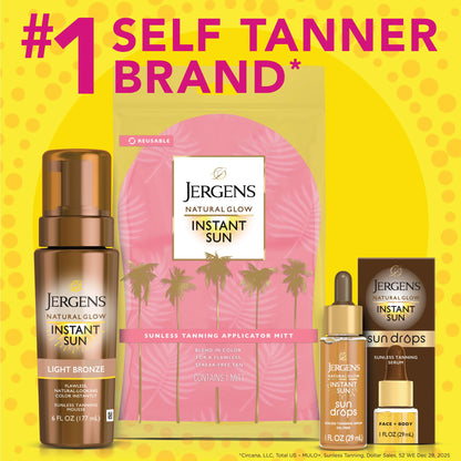 Jergens Natural Glow Instant Sun Drops, Sunless Tanning for Face and Body, Instant Sun Bronzing Drops, Oil Free, 1 Fl Oz