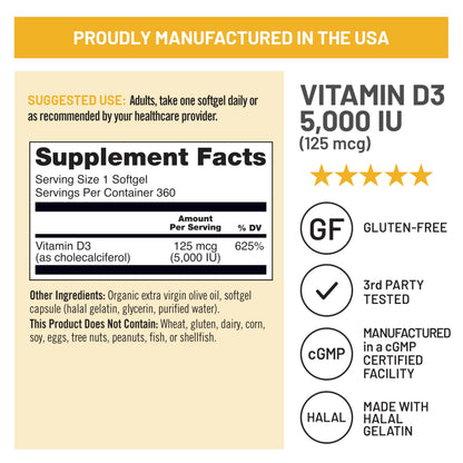 NatureWise Vitamin D3 5000iu (125 mcg) 1 Year Supply for Immune Support, Healthy Muscle Function, and Bone Health - Non-GMO