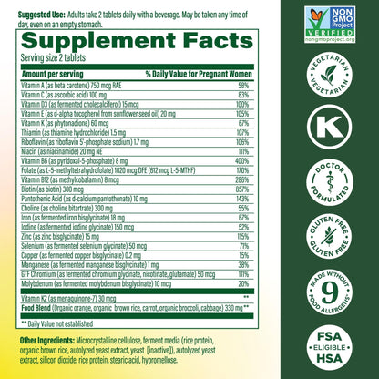 MegaFood Baby & Me 2 Prenatal Vitamin and Minerals - Vitamins for Women - with Folate (Folic Acid Natural Form), Choline, Iron, Iodine, and Vitamin C