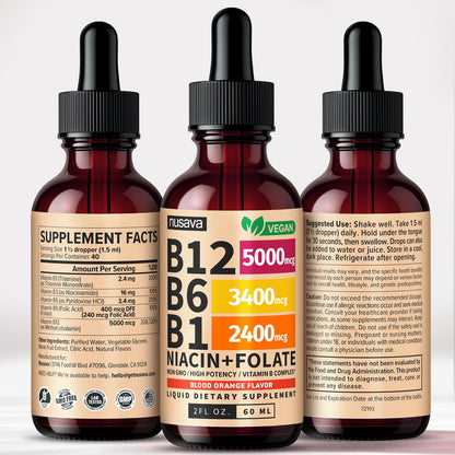 (2 Pack) Vitamin B12 and B6 Liquid Drops, B12 Sublingual Vitamin B Complex - B 12 Vitamin 5000mcg - B12 Methylcobalamin for Energy