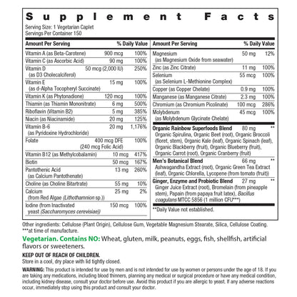 Rainbow Light Mens Multivitamin One + | 150 Caplets | Supports Cellular Energy & Immune Health | with Vitamins C, D, and Zinc | Real Food Nutrients