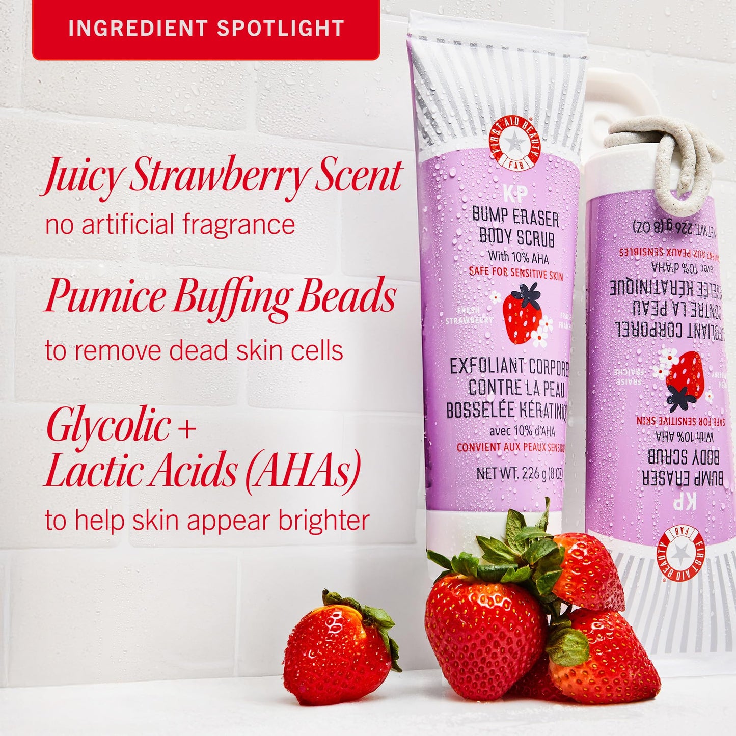 First Aid Beauty - KP Bump Eraser Body Scrub with 10% AHA, Keratosis Pilaris Exfoliator with Glycolic and Lactic acids, Helps Reduce Chicken Skin Bumps