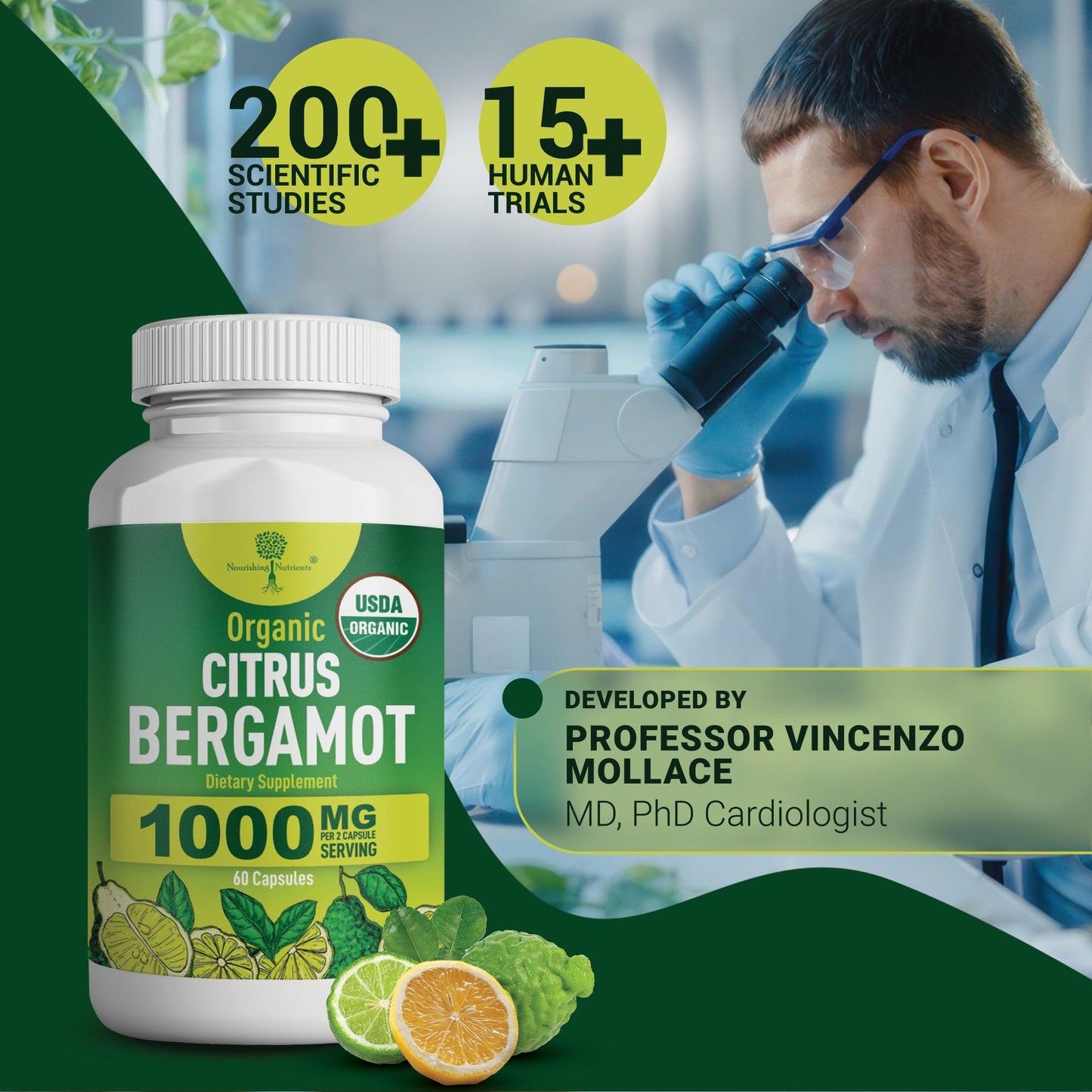 Organic Citrus Bergamot Supplement - Only USDA, Cardiologist Formulated with 200+ Scientific Studies -1000mg - Patented Extract, Heart, Cholesterol,