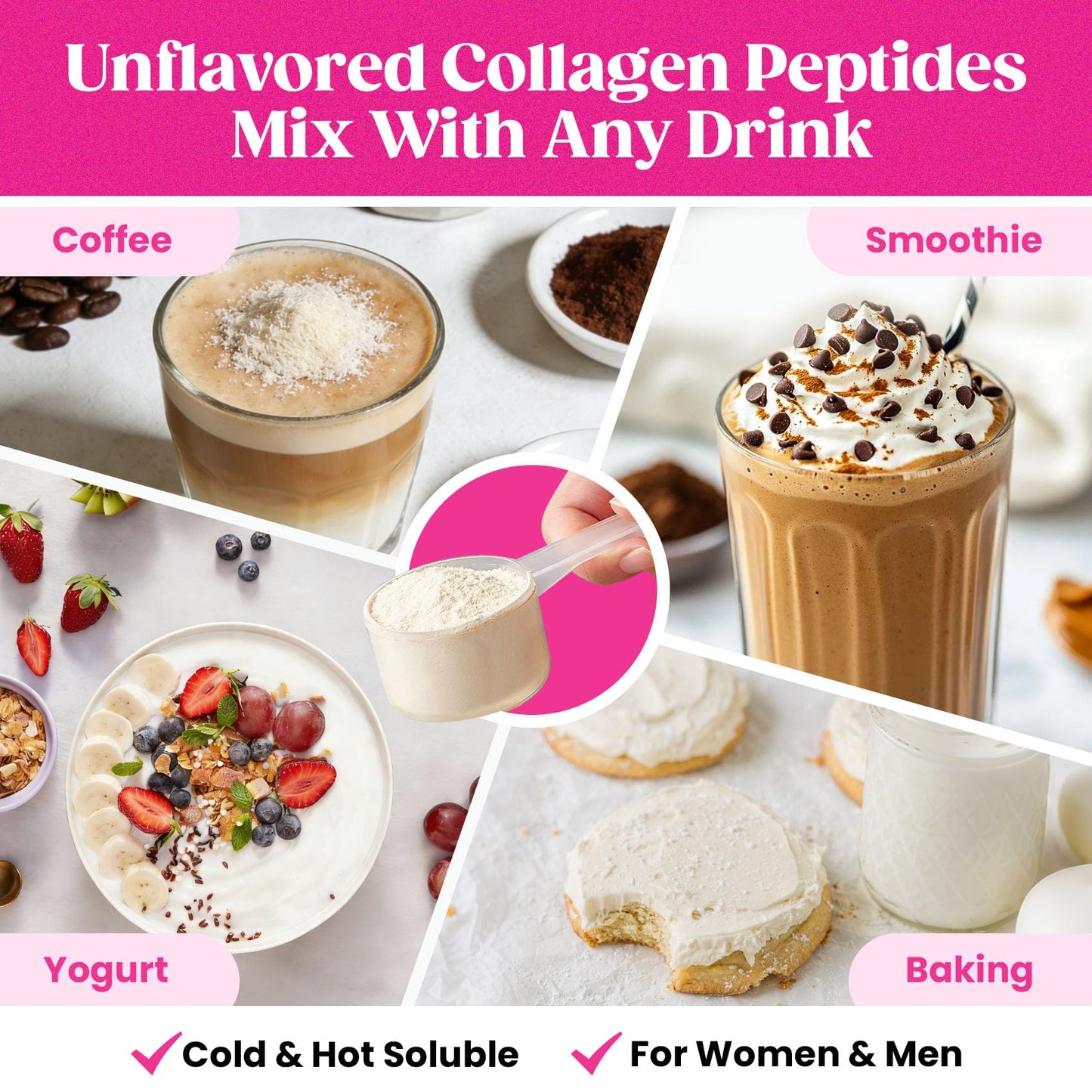 Venture Pal Multi Collagen Powder Type I, II, III, V, X – Hydrolyzed Collagen Peptides MSM, GC, Hyaluronic Acid Vitamin C | Collagen Supplement for Women