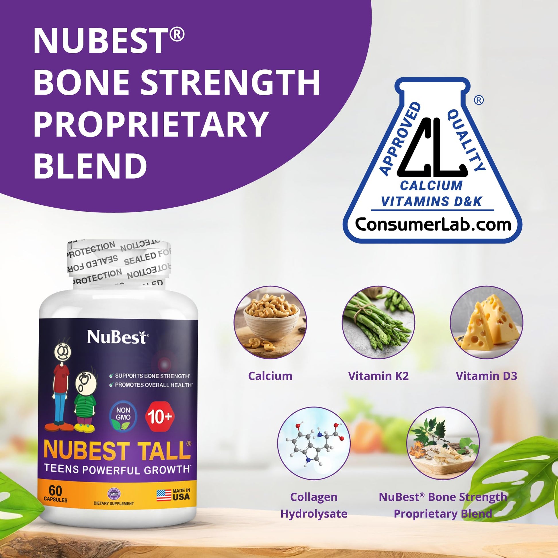 NuBest Tall 10+ Premium Bone Strength Formula, Enhanced Immunity and Overall Health for Age 10+ with Calcium, Vitamin D3, Vitamin K2, and Multivitamins | 60 Capsules | 1 Month Supply NuBestBuy Supplements Australia