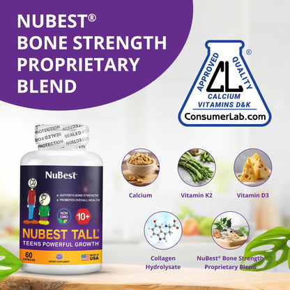 NuBest Tall 10+ Premium Bone Strength Formula, Enhanced Immunity and Overall Health for Age 10+ with Calcium, Vitamin D3, Vitamin K2, and Multivitamins | 60 Capsules | 1 Month Supply NuBestBuy Supplements Australia
