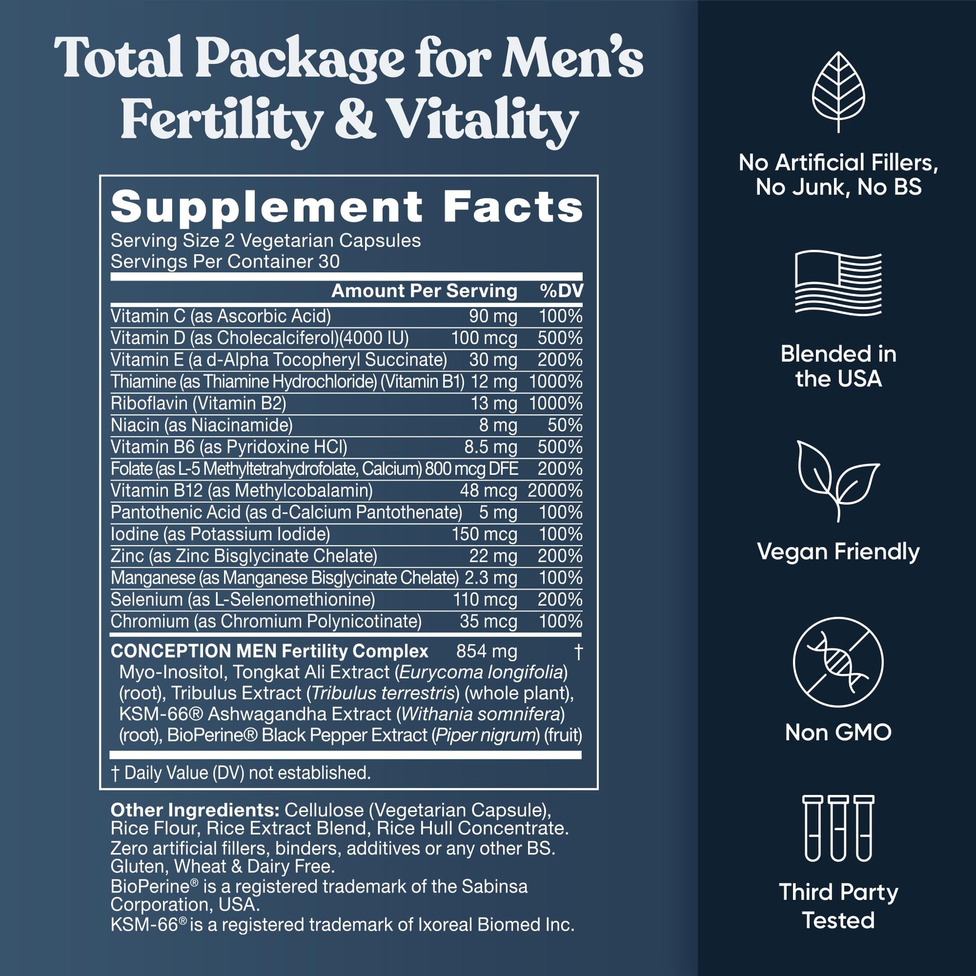 Eu Natural Conception for Him - Male Fertility Supplements with Ashwagandha, Folate & Zinc - Sperm Count, Motility & Strength Support - Fertility Support for Men, 60 Vegetarian Capsules Eu NaturalBuy Supplements Australia