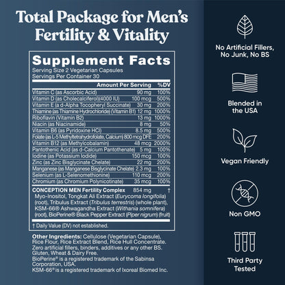 Eu Natural Conception for Him - Male Fertility Supplements with Ashwagandha, Folate & Zinc - Sperm Count, Motility & Strength Support - Fertility Support for Men, 60 Vegetarian Capsules Eu NaturalBuy Supplements Australia