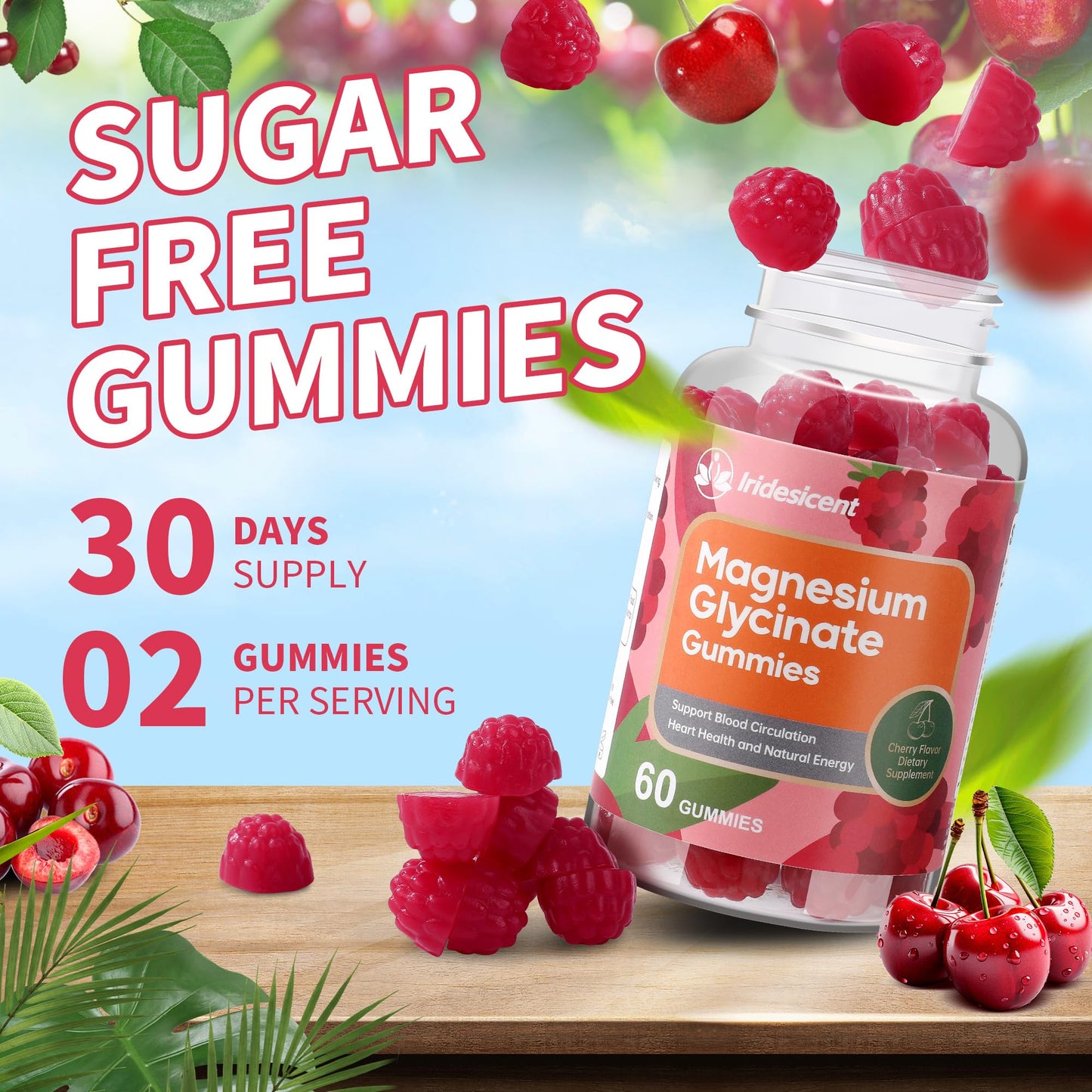 IRIDESICENT Magnesium Glycinate Gummies, Sugar Free Magnesium Supplement w/Ashwagandha, Zinc, Vegan Magnesium Glycinate Supplement for Adults