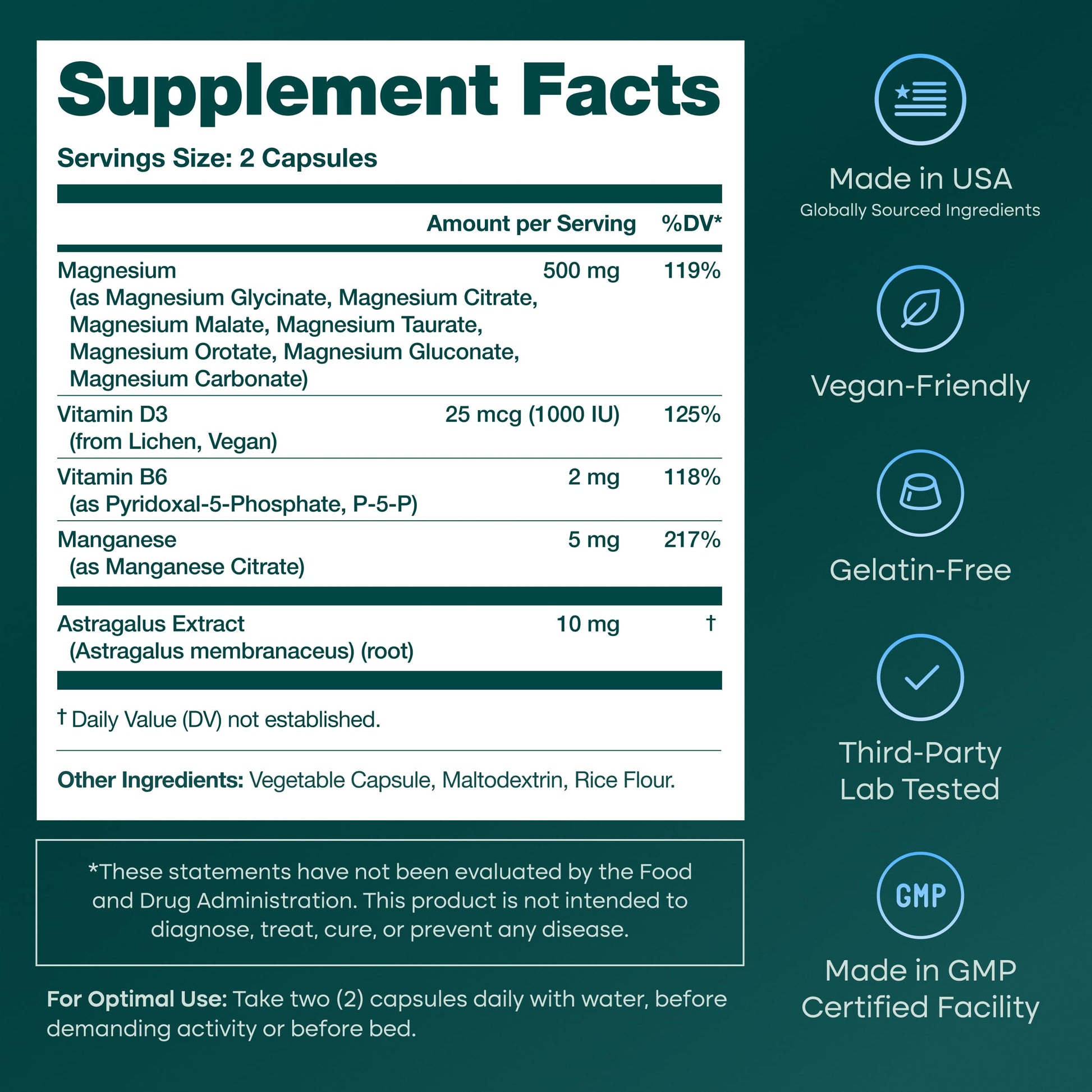 Magnesium Glycinate Complex 500mg (7-in-1) with D3, B6 (P5P) & Manganese - Multi-Form Blend - Supports Sleep & Muscle Health [Oxide-Free] Etta Vita buy supplements Au
