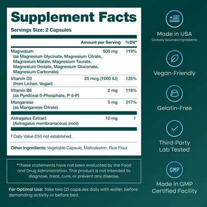 Magnesium Glycinate Complex 500mg (7-in-1) with D3, B6 (P5P) & Manganese - Multi-Form Blend - Supports Sleep & Muscle Health [Oxide-Free] Etta Vita buy supplements Au