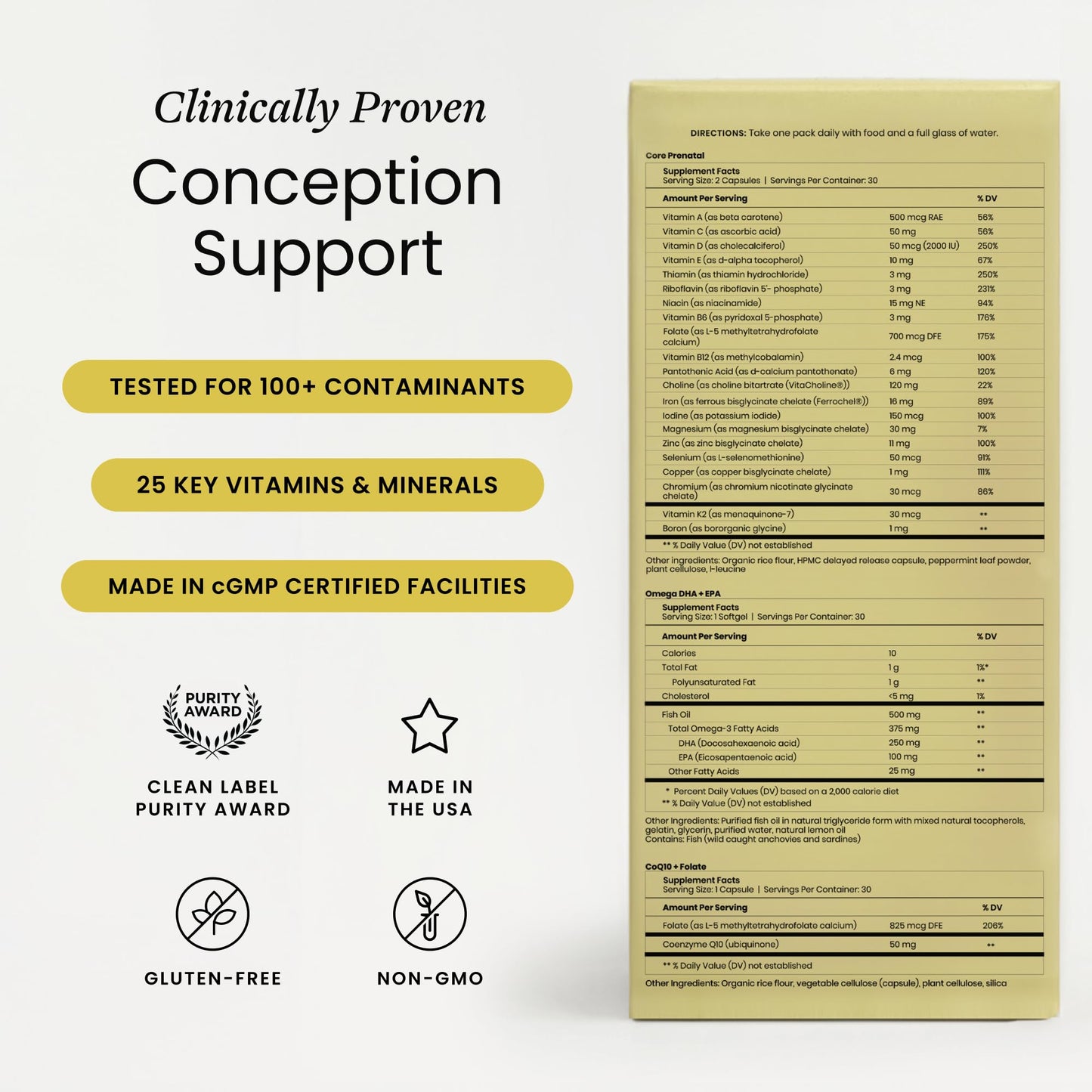Perelel Conception Support Pack, Prenatal Multivitamin with DHA Omega 3, COQ10 & Folate, Supports Fertility Wellness for Women