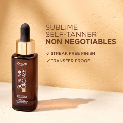 L'Oreal Paris Sublime Bronze Self Tanning Facial Drops with Hyaluronic Acid, Gradual Tan, Fragrance-Free, 1 fl. Oz