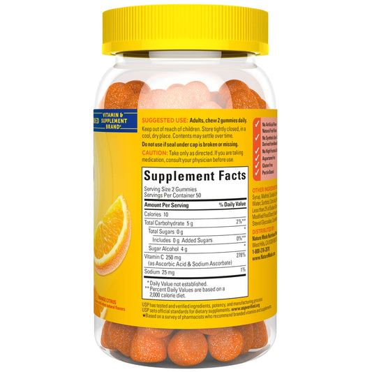 Nature Made Zero Sugar Vitamin C Gummies 250 mg Per Serving, Immune & Antioxidant Support, Aspartame Free