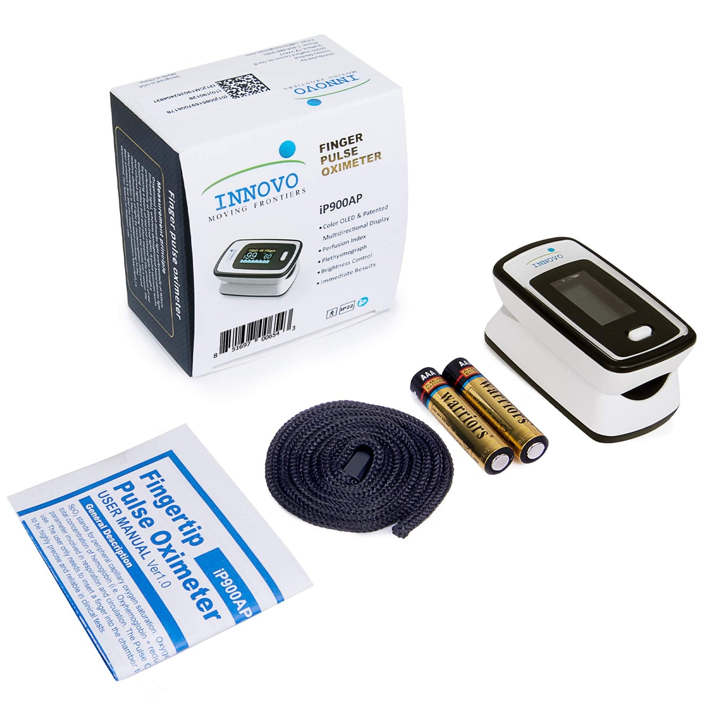 Innovo Deluxe iP900AP Fingertip Pulse Oximeter Blood Oxygen Saturation Monitor with Alarm, Plethysmograph and Perfusion Index