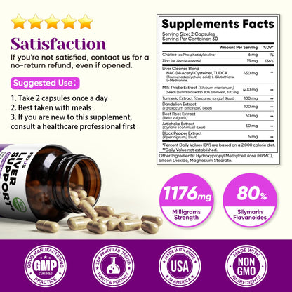 Fidus Milk Thistle Liver Liver Cleanse Detox & Detox Capsules - 400mg Silymarin with TUDCA, NAC, Turmeric & Dandelion Root for Liver Support - 60 Capsules