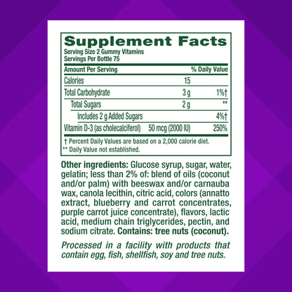 vitafusion Vitamin D3 Gummies, Bone and Immune Support, Peach, Blackberry, Strawberry Flavored