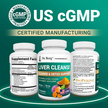 Dr. Berg Liver Cleanse Detox Capsules w/Unique Blend of Milk Thistle, Ox Bile & Folate - Liver Supplement Includes Turmeric, Black Pepper & Choline - 60 Capsules