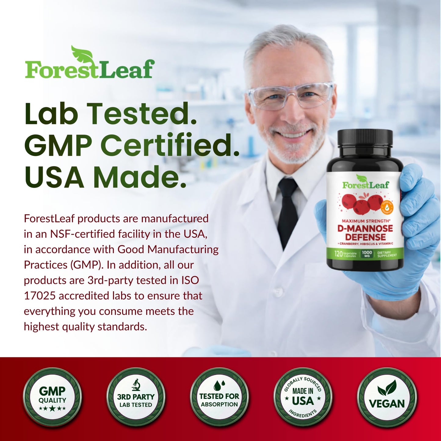 ForestLeaf D Mannose Supplements for Women & Men - D-Mannose 1000mg Capsules with Cranberry, Hibiscus & VIT C - DMannose Pills for UTI, Urinary Tract & Bladder Support - 120 Caps ForestLeafBuy Supplements Australia