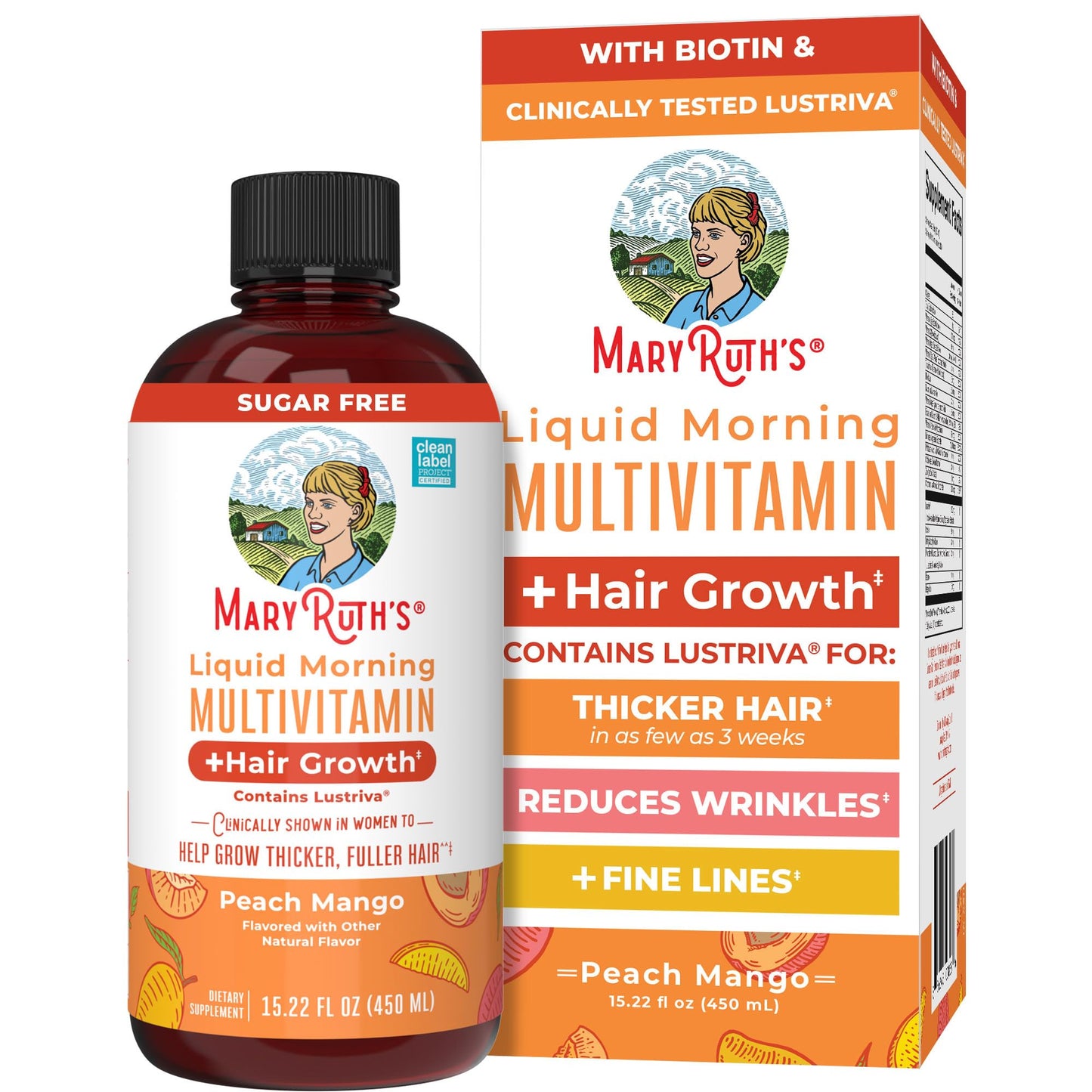 MARYRUTH'S Liquid Multivitamin+Hair Growth | Biotin 10000mcg | Lustriva Hair Growth Supplement | Clinically Tested in Women for Thicker Hair&Facial Wrinkle
