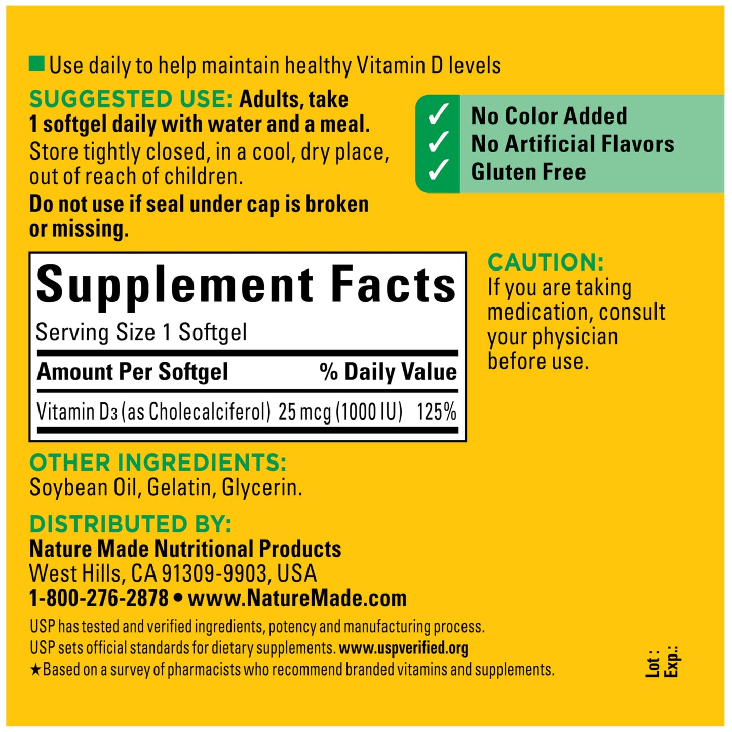 Nature Made Vitamin D3 1000 IU (25 mcg), Vitamin D Supplement for Bone, Teeth, Muscle and Immune Health Support, 300 Softgels, 300 Day Supply