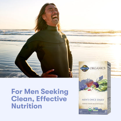 Garden of Life Once Daily Whole Food Multivitamin for Men, Organic Mens Vitamins & Minerals, Vitamin C, Zinc, Vegan, for Health & Well-Being, 60 Tablets