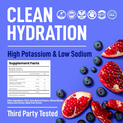 Keppi Electrolytes Powder Packets – Blueberry Pomegranate 30 Servings – No Sugar Hydration Supplement with Potassium, Magnesium, Sodium – Keto, Vegan