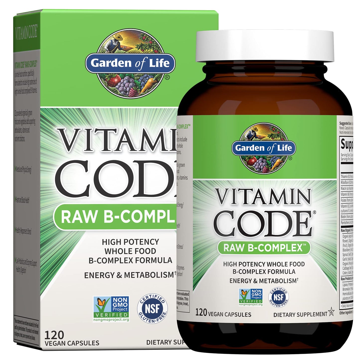 Garden of Life Vitamin B Complex, 120 Vegan Capsules, High Potency Vitamins for Energy & Metabolism with B6, Folate & B12