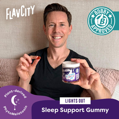 FlavCity Melatonin Sleep Gummies for Adults, Lights Out Gummy - Chewable Sleep Support Supplement with Plant-Based GABA, Magnesium