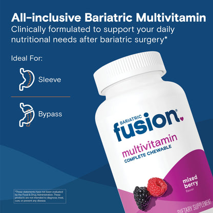 Bariatric Fusion Bariatric Multivitamin with Iron Complete Chewable | Mixed Berry | Post Bariatric Vitamins for Gastric Bypass