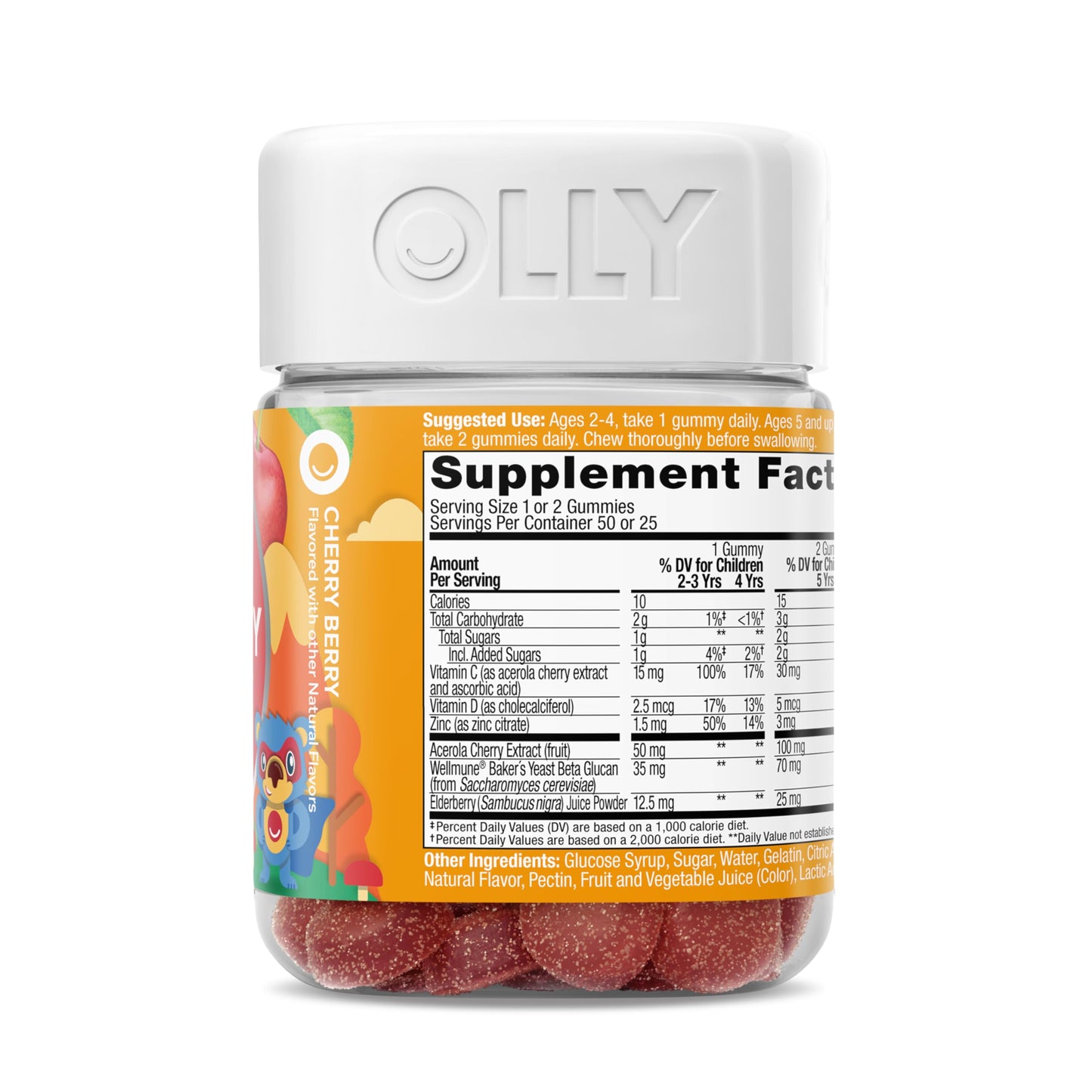 OLLY Kids Immunity Gummy, Immune Support, Wellmune, Elderberry, Vitamin C, Zinc, Chewable Supplement, Cherry - 50 Count OLLYBuy Supplements Australia