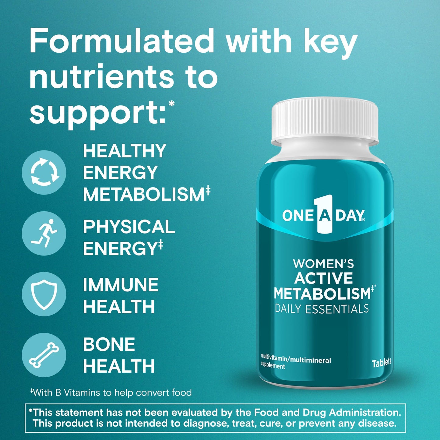 One A Day Women's Active Metabolism Daily Essential, Multivitamin for Women, Metabolism Support, Vitamins for Women with All 8 B-Vitamins