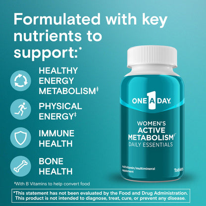 One A Day Women's Active Metabolism Daily Essential, Multivitamin for Women, Metabolism Support, Vitamins for Women with All 8 B-Vitamins