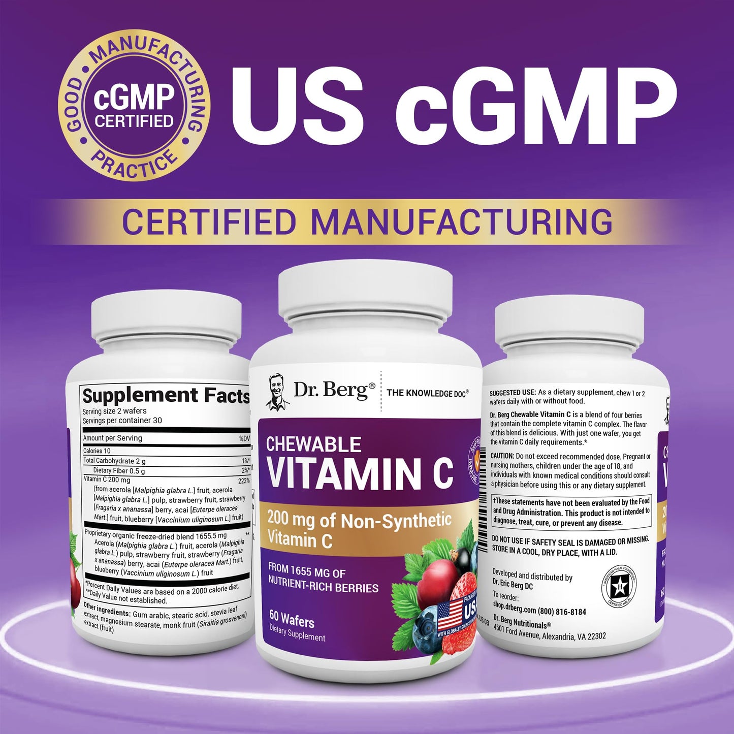 Dr. Berg Chewable Vitamin C Complex - Made with Organic, Non-GMO Berries - 60 Delicious Wafers Dr. Berg NutritionalsBuy Supplements Australia