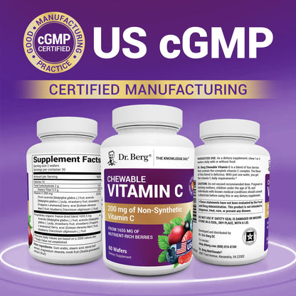 Dr. Berg Chewable Vitamin C Complex - Made with Organic, Non-GMO Berries - 60 Delicious Wafers Dr. Berg NutritionalsBuy Supplements Australia