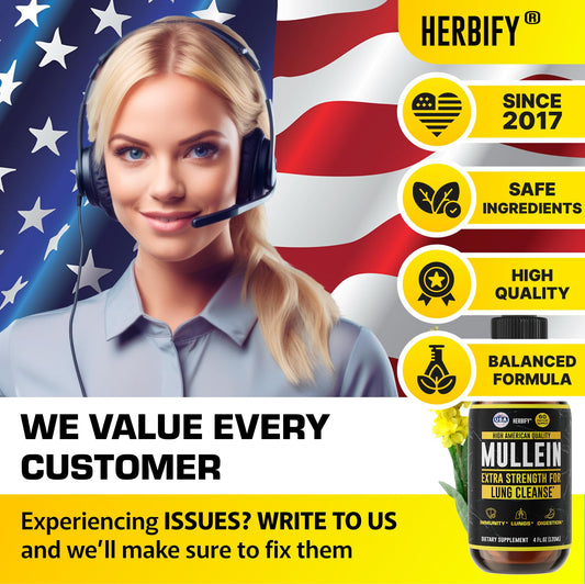 HERBIFY Mullein Drops - Lung Cleanse - Leaf Extract - Powerful Mullein for Immune Support,Detox & Respiratory Support - Made in USA