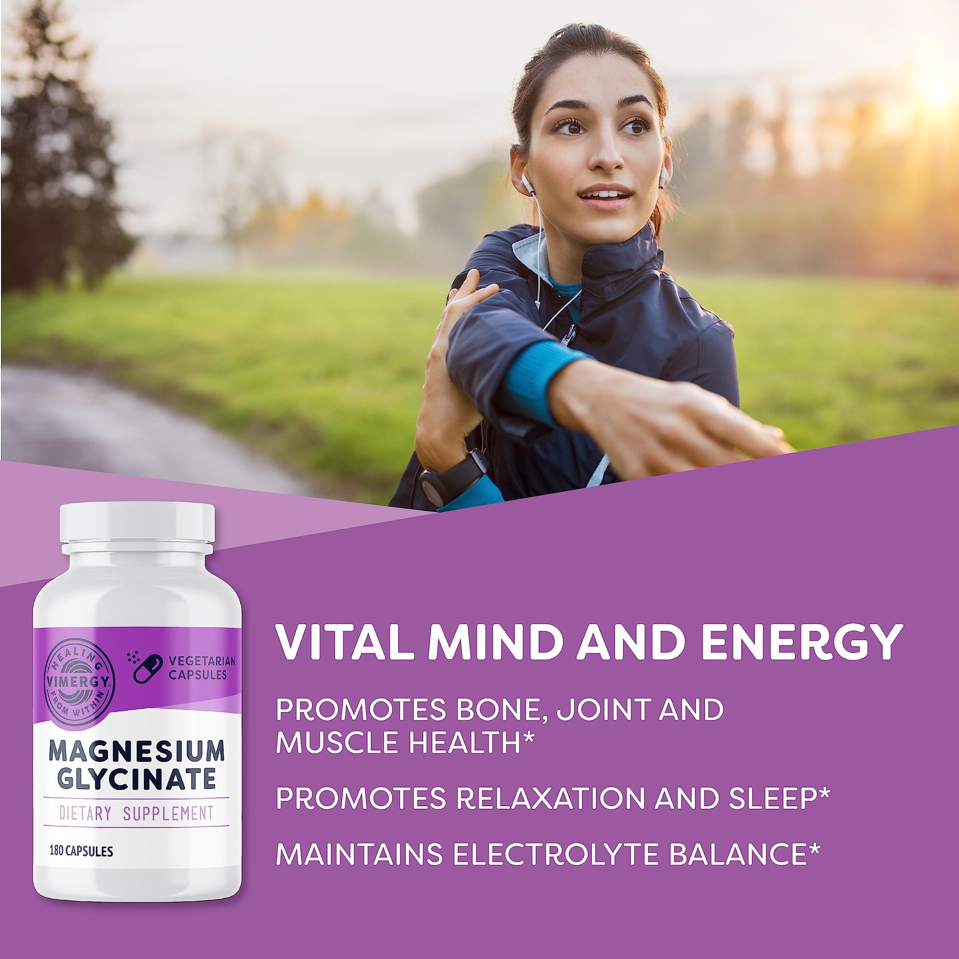 VIMERGY Magnesium Glycinate – Stress Support – Chelated to Avoid Tummy Upset*– Promotes Heart Health & Energy*– Kosher, Vegan Gluten-Free – 180 Caps VimergyBuy Supplements Australia
